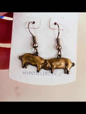 Erge Brass-Tone Pig Drop Earrings